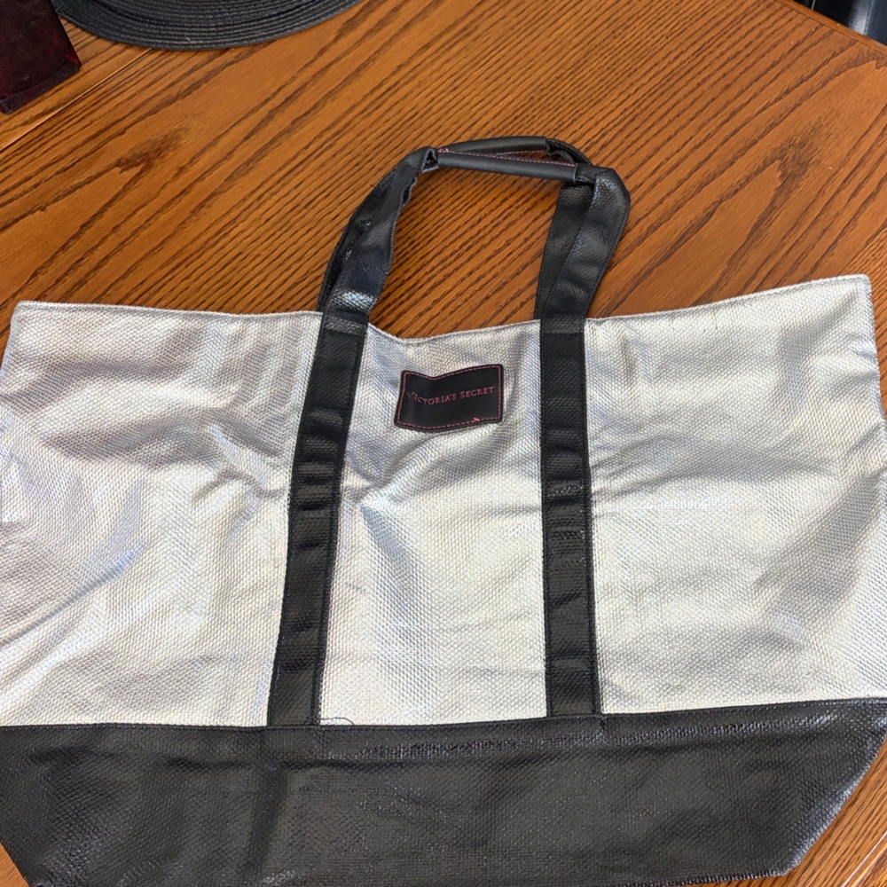 Victoria's Secret Silver and Black Duffel Bag